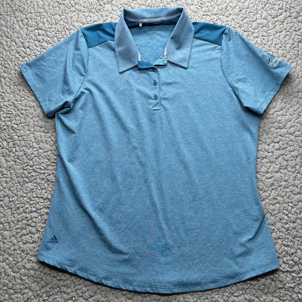 Adidas Golf Polo Shirt Womens Size XL Blue Short Sleeve Athlesiure CC Ebroidered